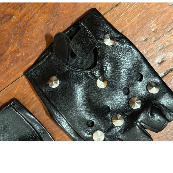 Other - Black Faux Leather Fingerless Biker Gloves Silver Studded Punk Rock Goth Mens